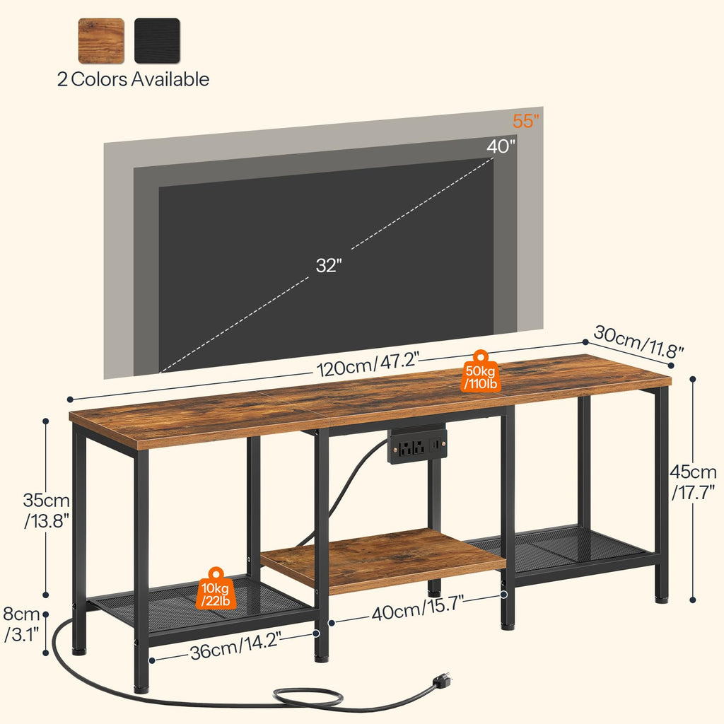 Rustic Brown and Black TV Stand with Charging Station O901627
