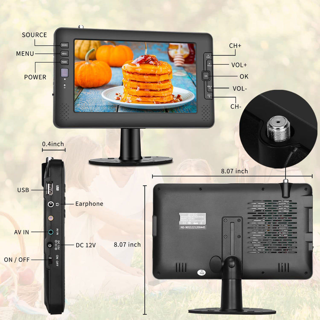 9" IPS Screen Portable TV with ATSC Tuner and Rechargeable Battery T463393