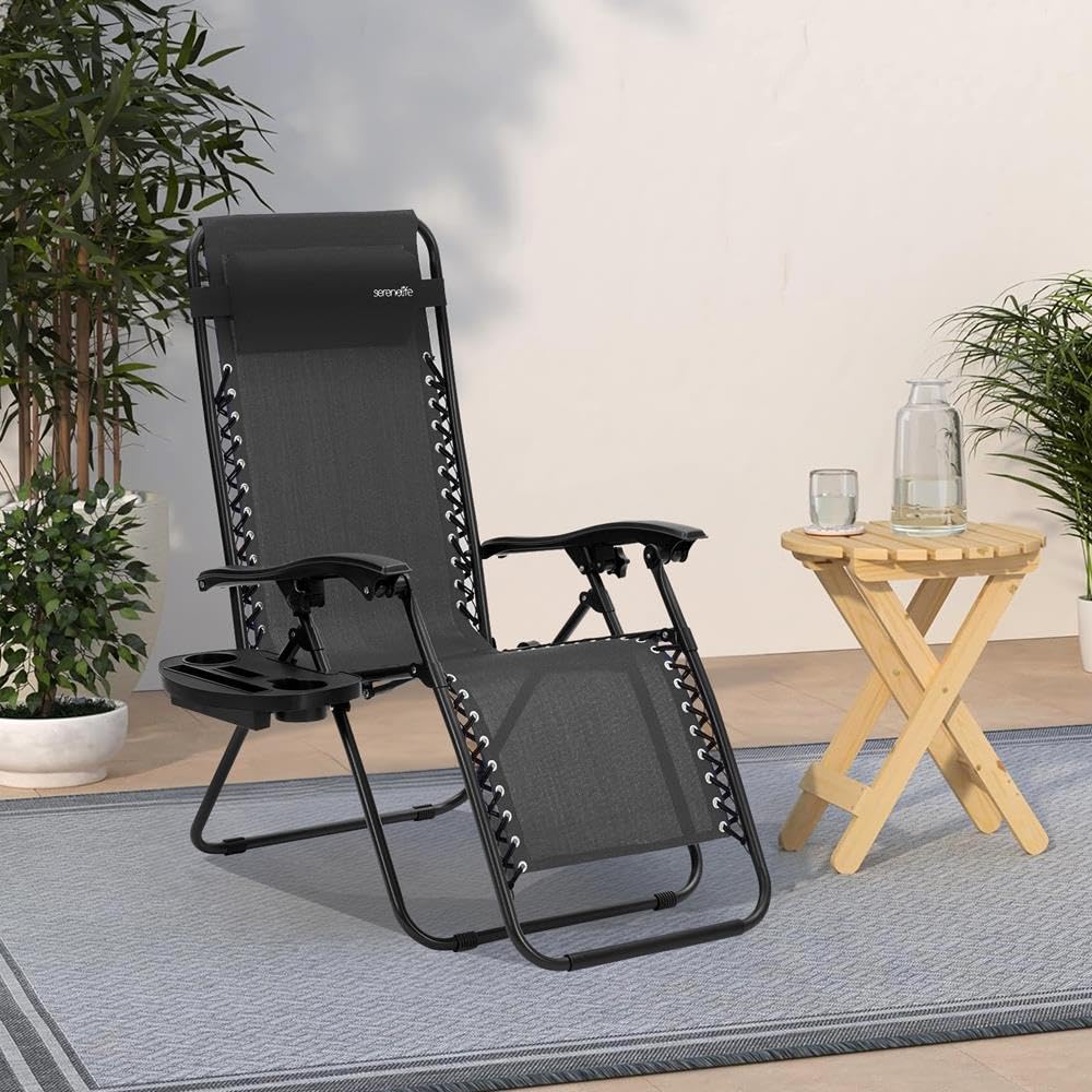 2 Pack Black Zero Gravity Lounge Chairs with Side Table C58016