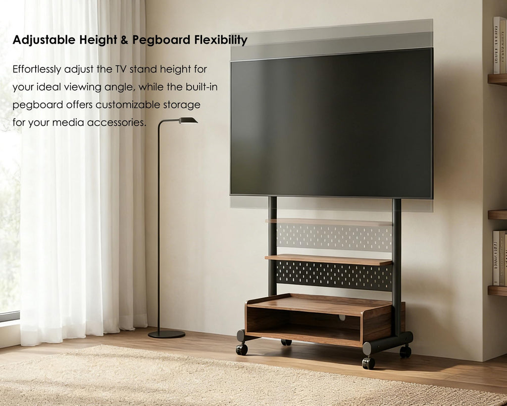 Rolling TV Floor Stand for 40-85in TVs, Height-Adjustable, Walnut X3607