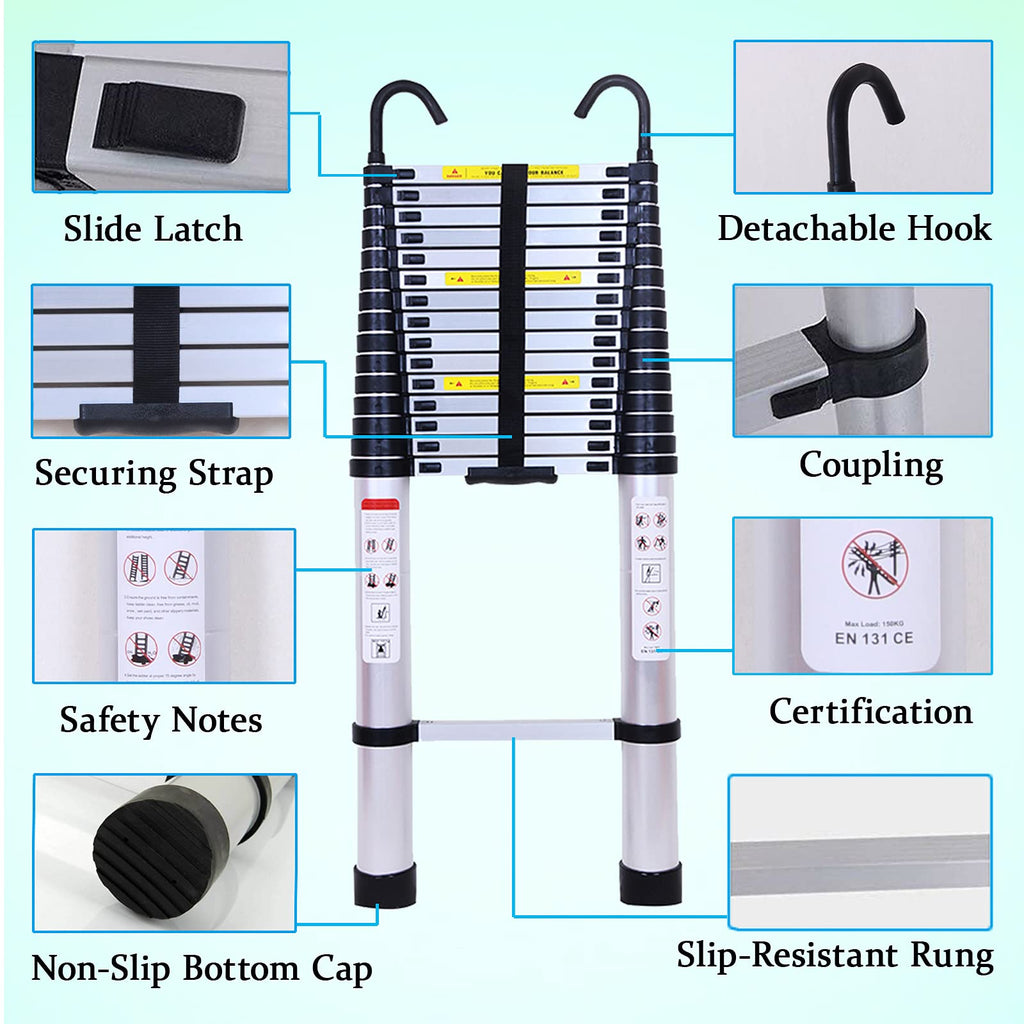 Collapsible Telescoping Ladder 20.5FT Aluminum Lightweight 330LB Capacity X4297
