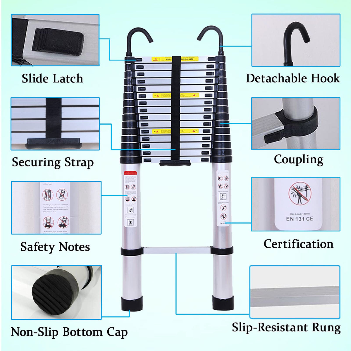Collapsible Telescoping Ladder 20.5FT Aluminum Lightweight 330LB Capacity X4297