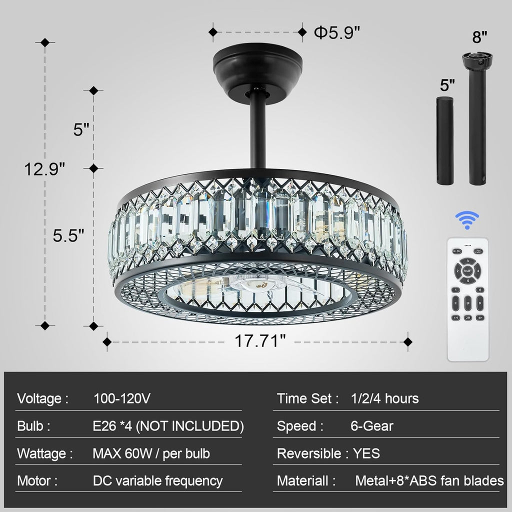 20" Black Crystal Ceiling Fan with Lights F761