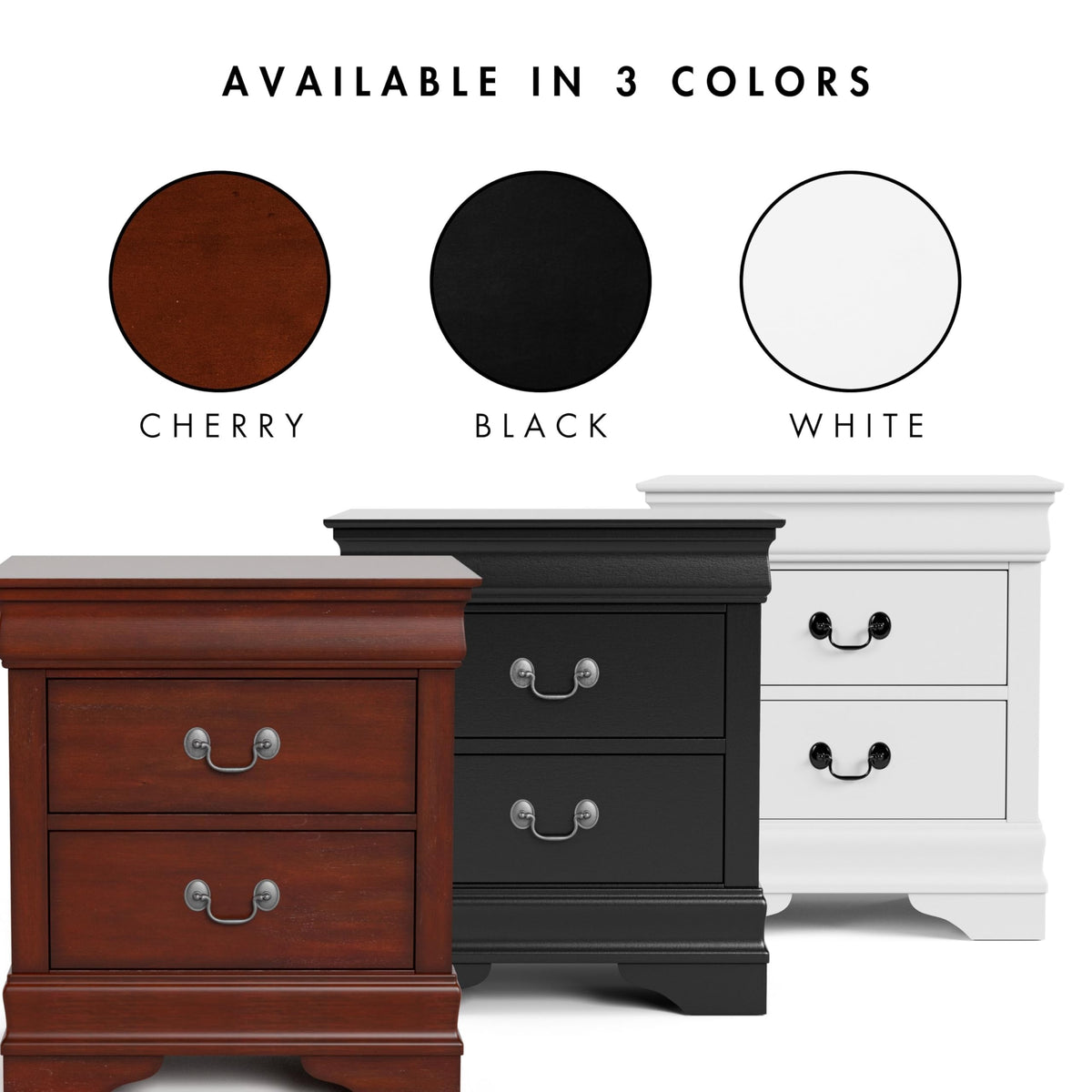 Solid Wood Nightstand with Drawers and Antique Nickle Handles M194080