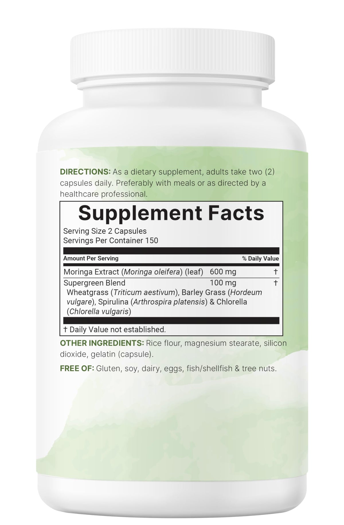 300 Capsules Moringa Oleifera Supergreens Blend Supplement F30206