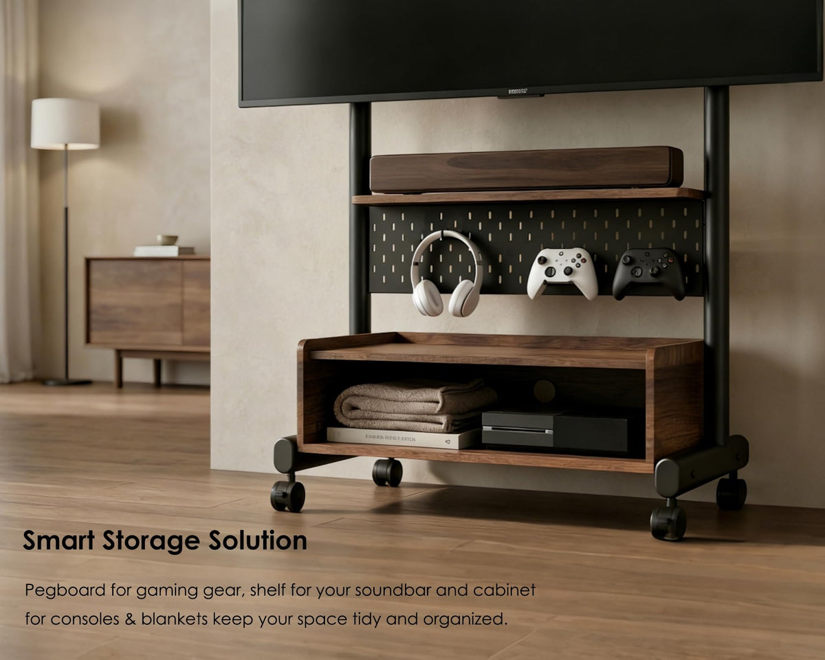 Rolling TV Floor Stand for 40-85in TVs, Height-Adjustable, Walnut X3607