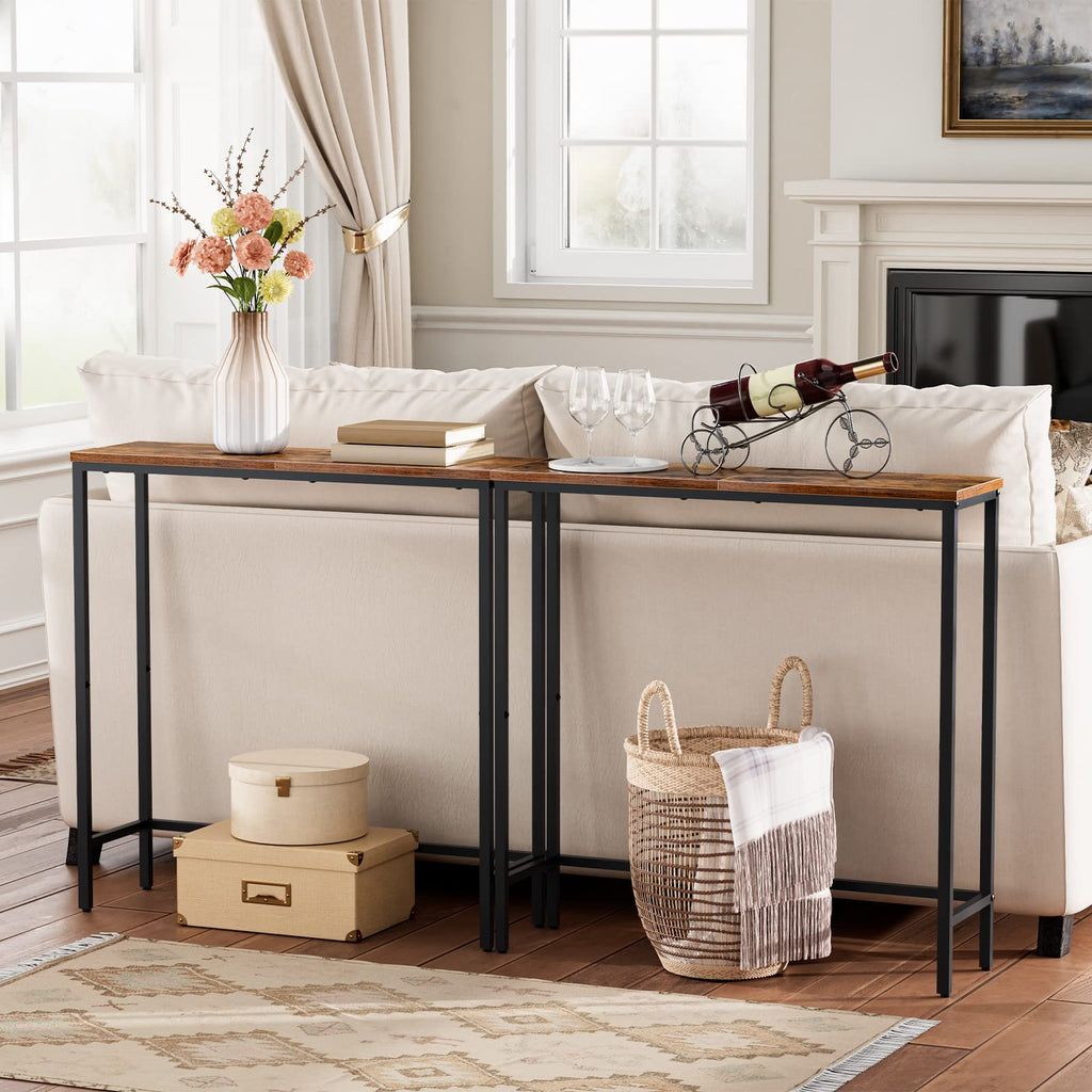 Narrow Console Table, Rustic Brown and Black U291636