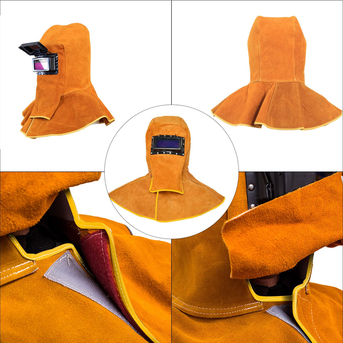 Cowhide Leather Welding Hood with Auto Darkening Filter H409685