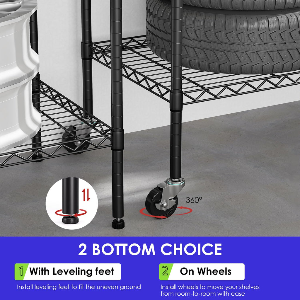 6-Tier Black Wire Shelf with Wheels E748