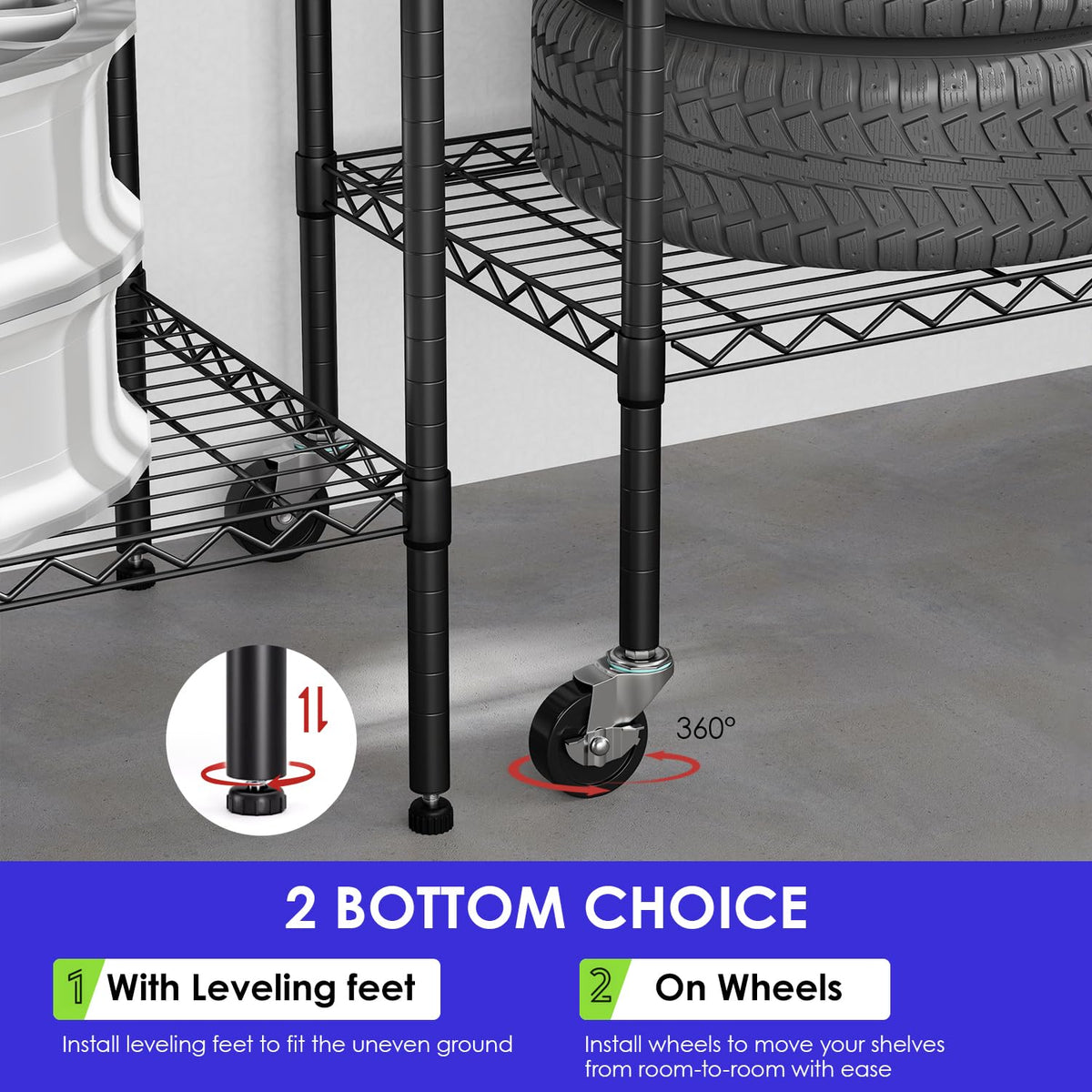 6-Tier Black Wire Shelf with Wheels E748