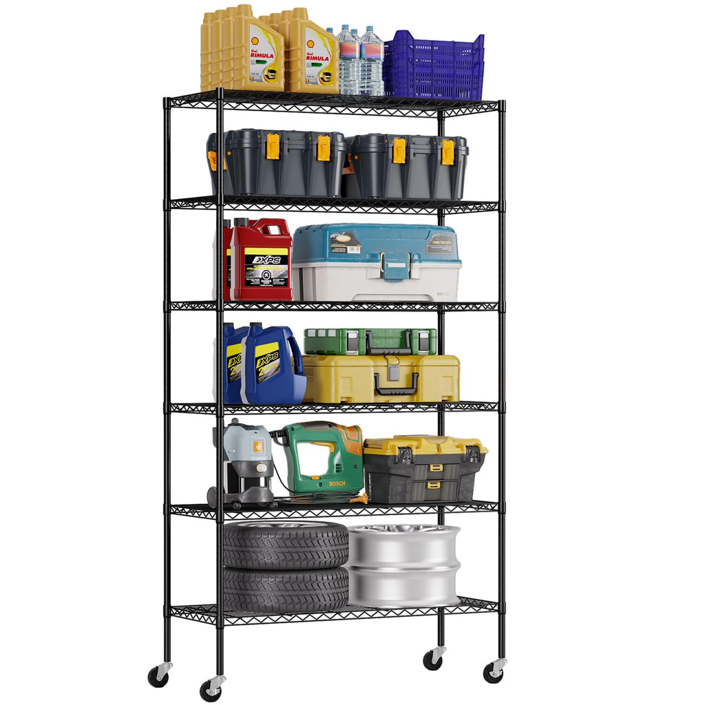 6-Tier Black Wire Shelf with Wheels E748