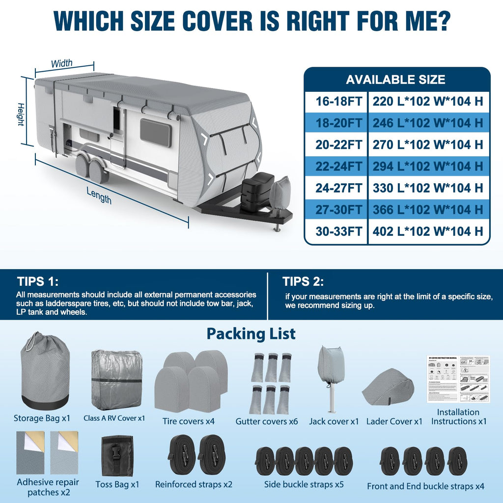 16-18ft Heavy Duty Waterproof RV Cover with Tire Cover J5706