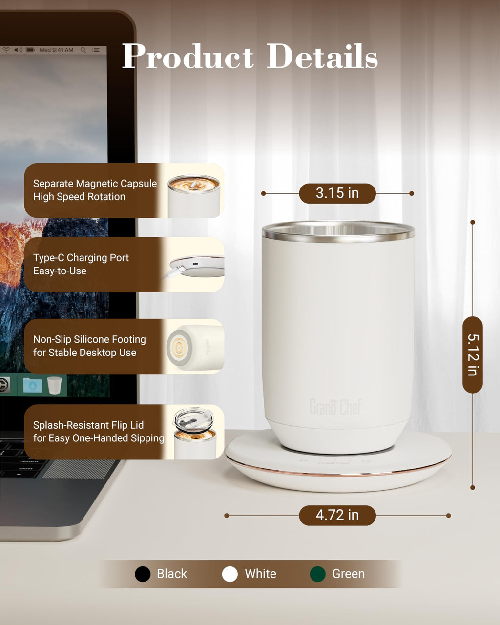Self-Heating 10oz Temperature Controlled Coffee Mug with Dripper I126965
