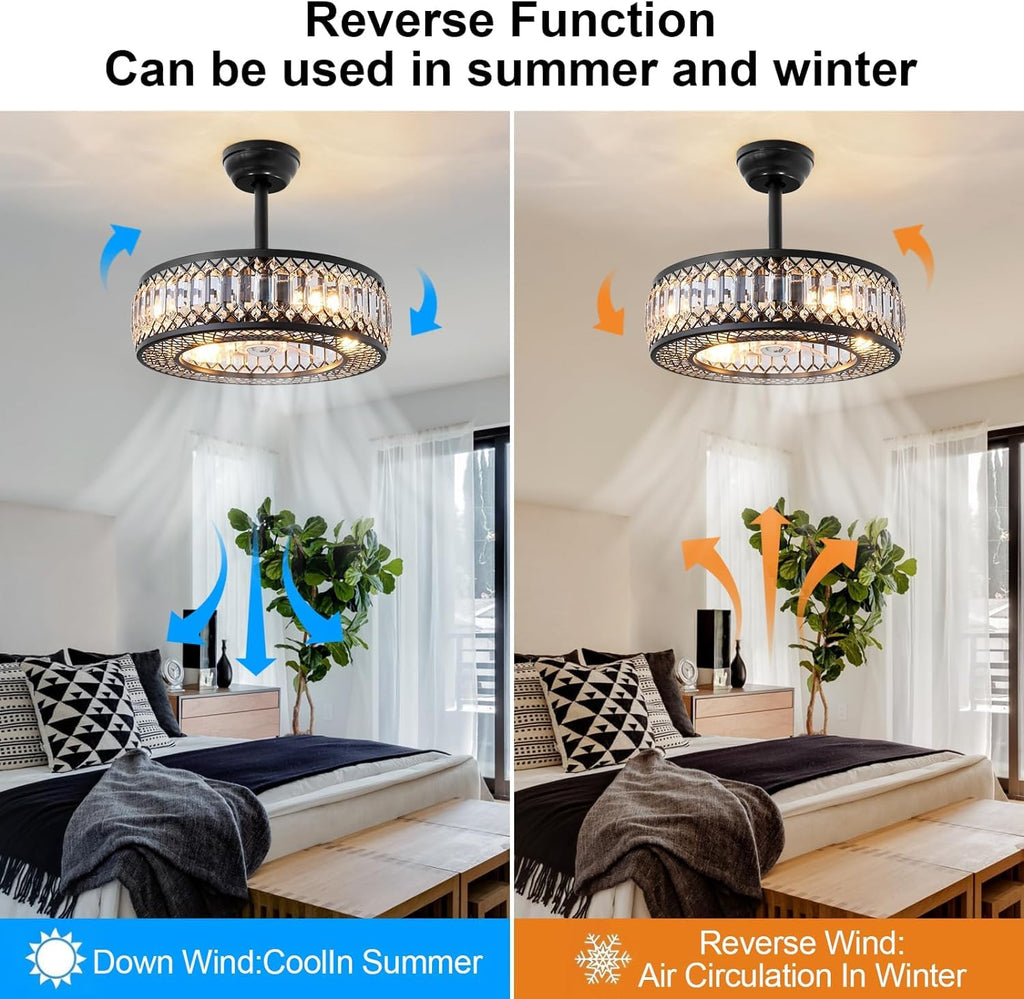 20" Black Crystal Ceiling Fan with Lights F761