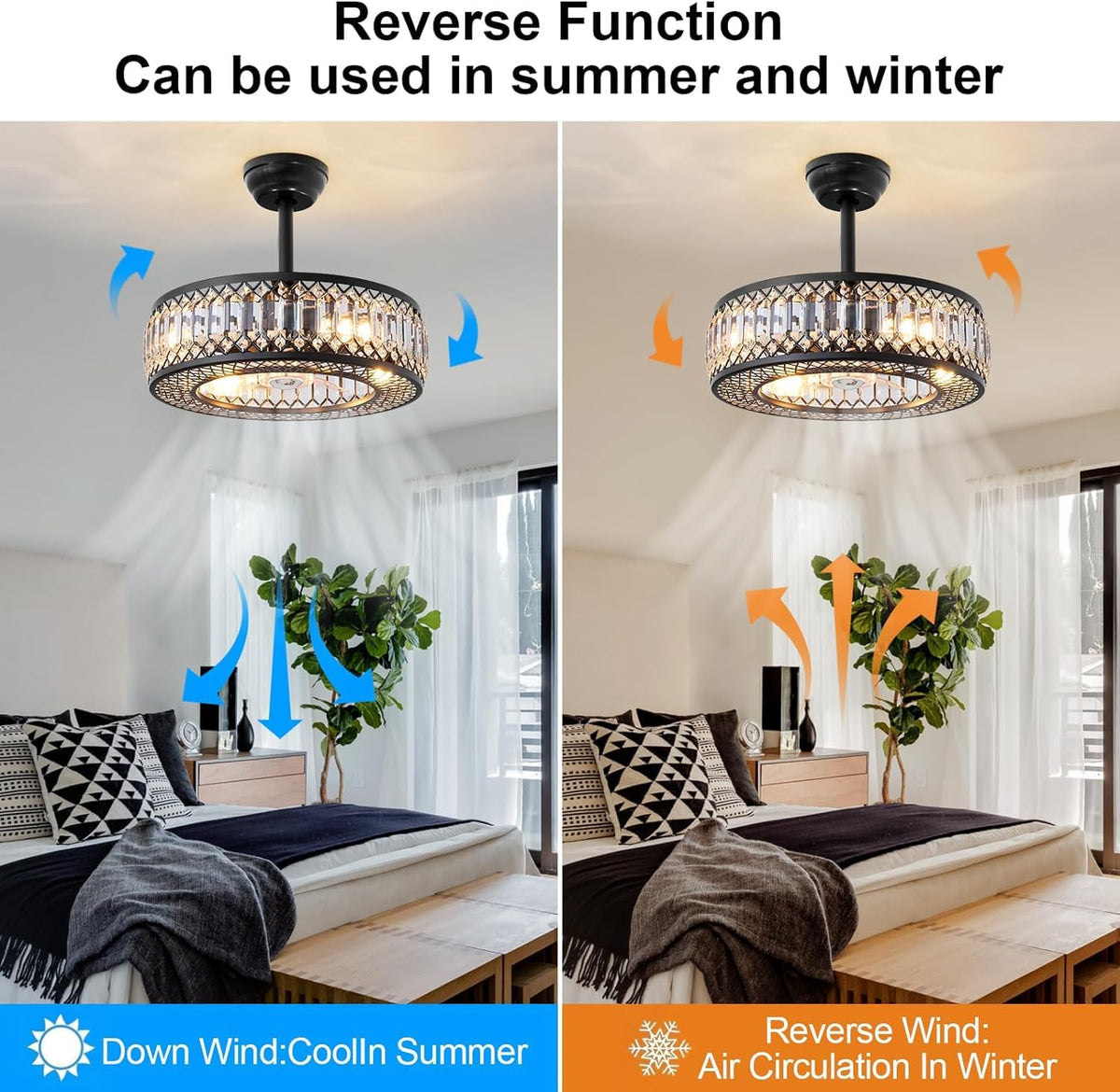 20" Black Crystal Ceiling Fan with Lights F761