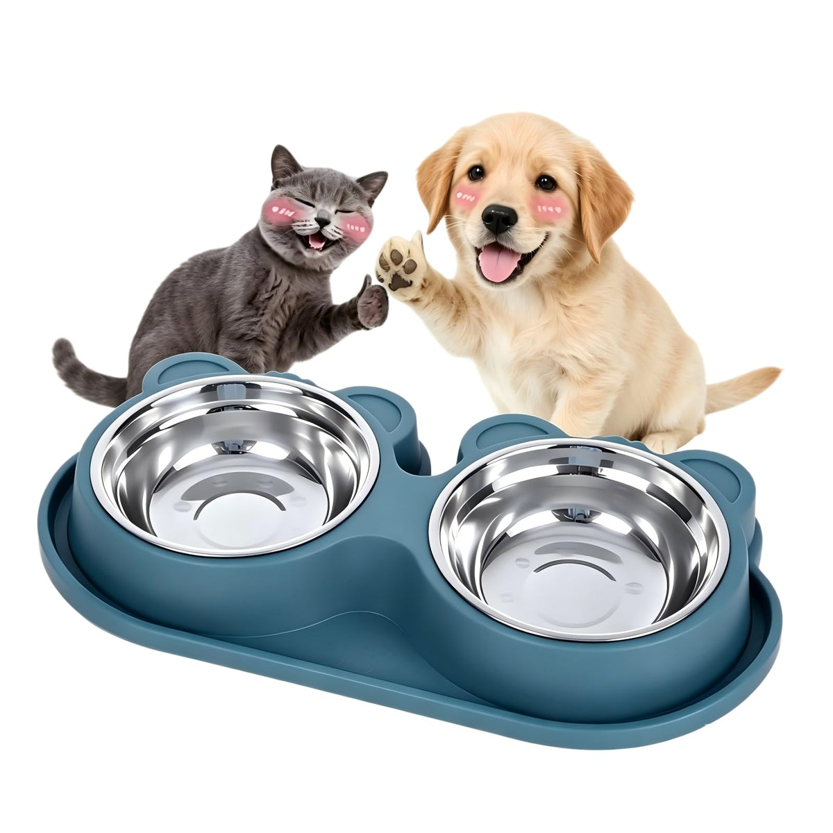 Stainless Steel Double Pet Bowls with Non-Slip Base C26945