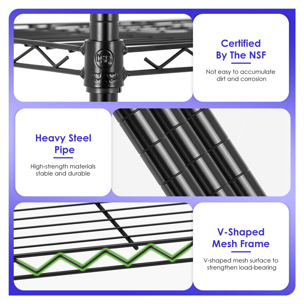6-Tier Black Wire Shelf with Wheels E748