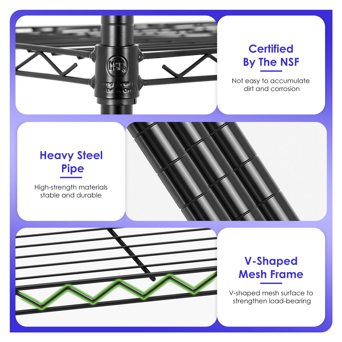 6-Tier Black Wire Shelf with Wheels E748