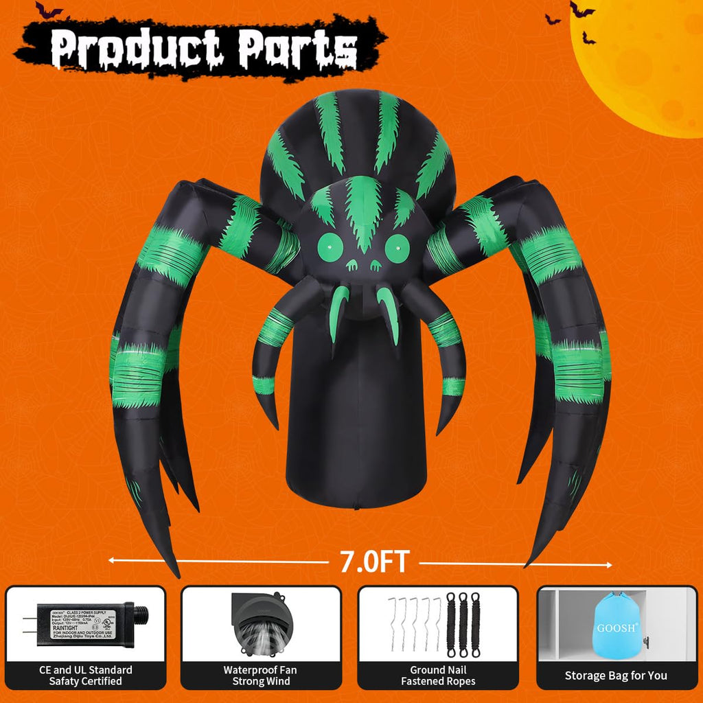 7 FT Inflatable Spider Outdoor Decoration with LED Lights V6898