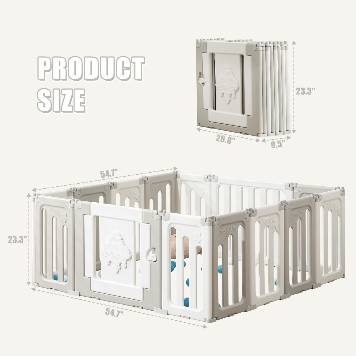 14 Panel Foldable Grey Baby Playpen T727