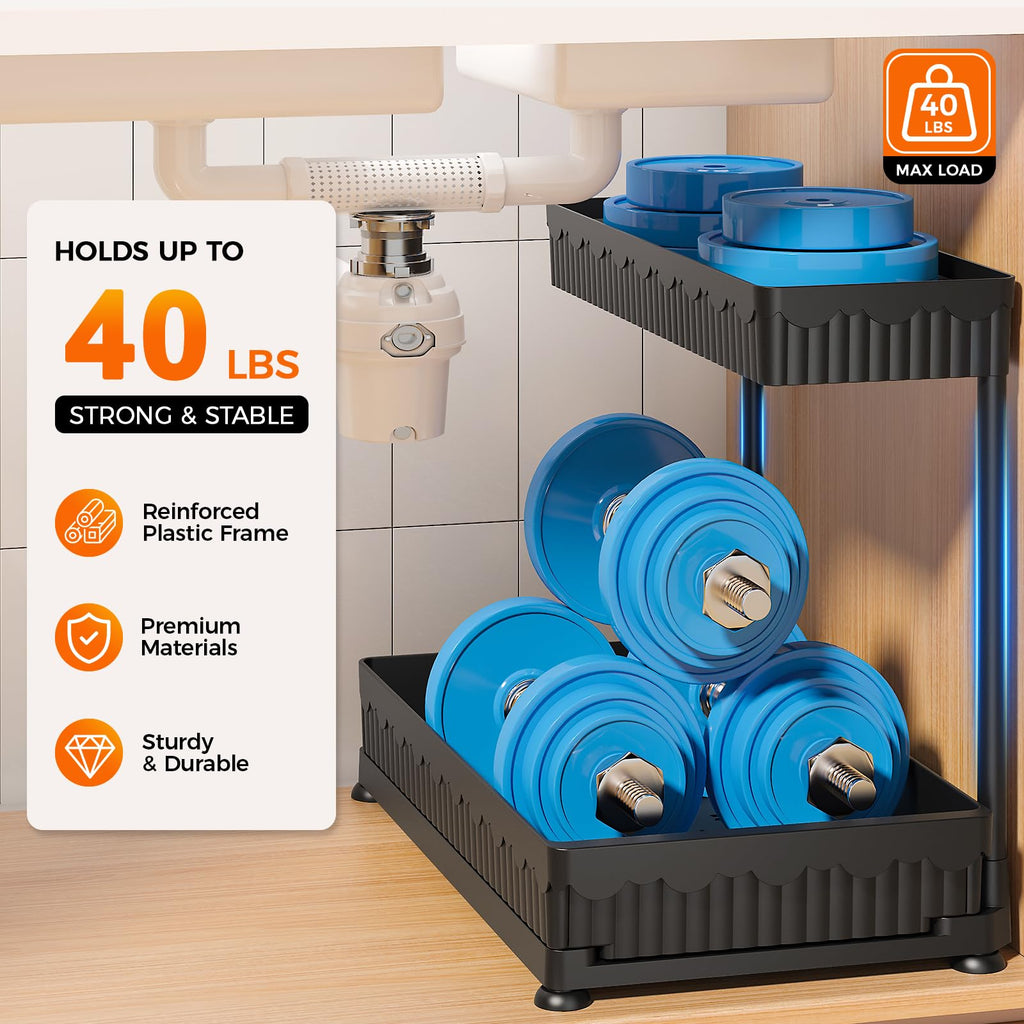 3-Pack 2-Tier L-Shaped Under Sink Organizers with Sliding Drawers Z6390