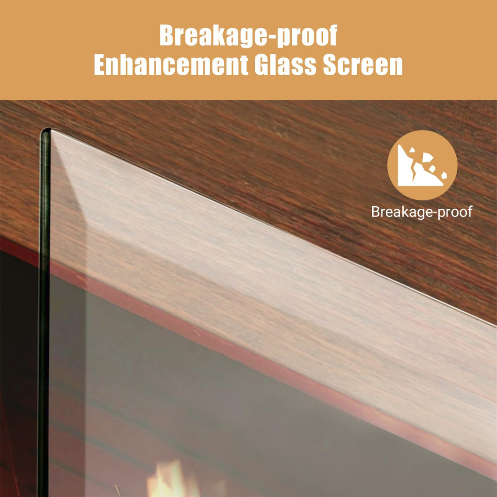 36 Inch Tempered Glass Fireplace Screen with Metal Black Base L73482