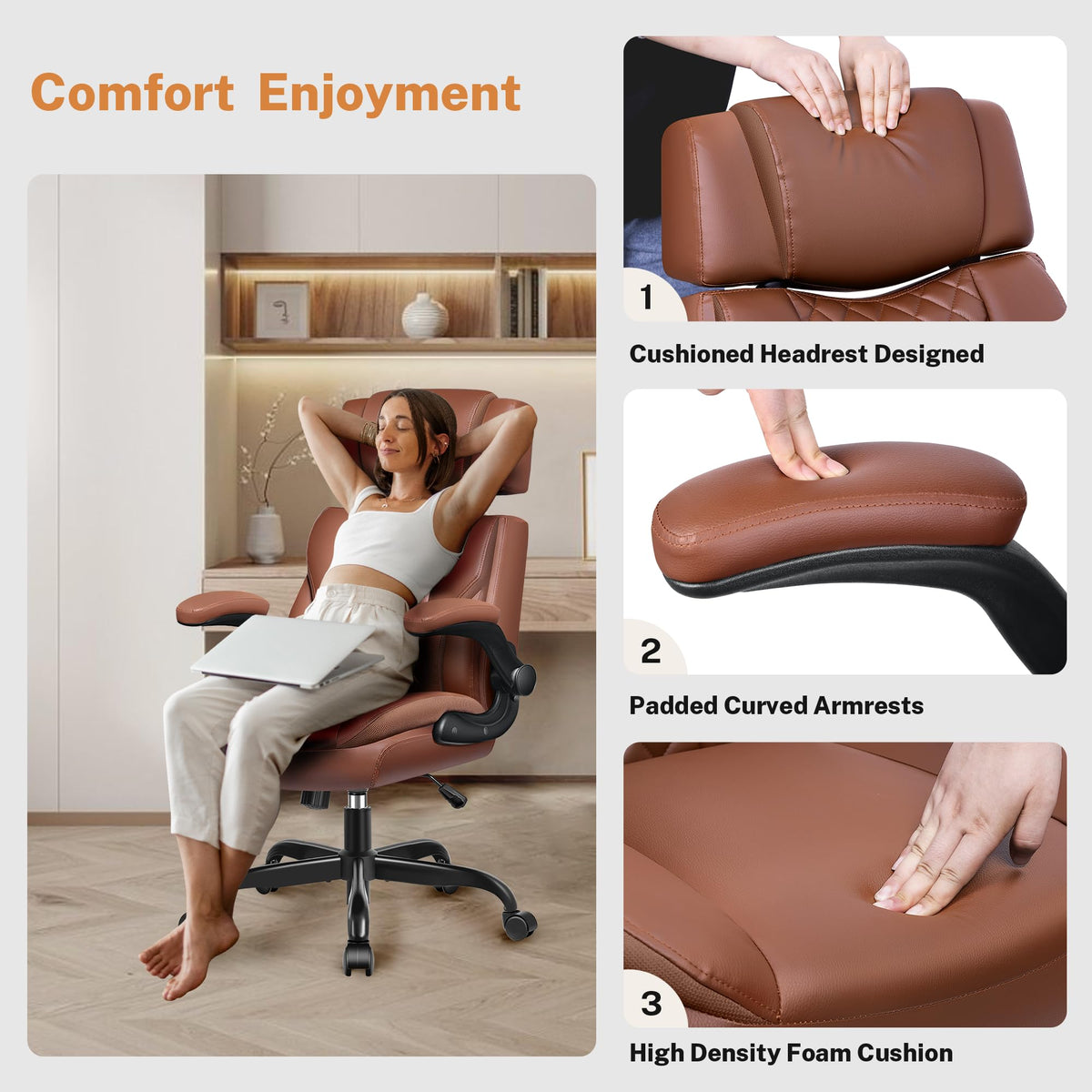 Leather Ergonomic Office Chair with Flip Up Arms B75739
