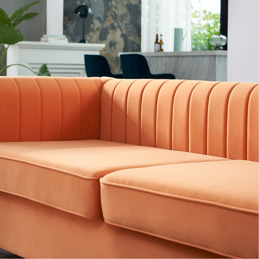 Orange Velvet 3-Seater Sofa with Gold Metal Legs X726504
