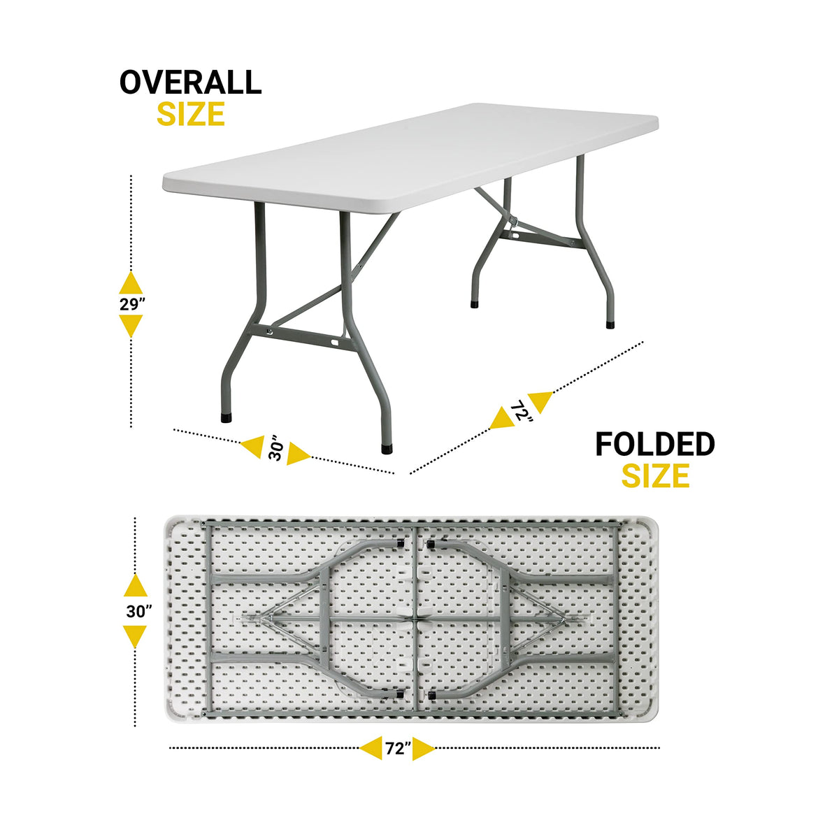 6-Foot Heavy Duty Plastic Folding Table with Carrying Handles Y604636