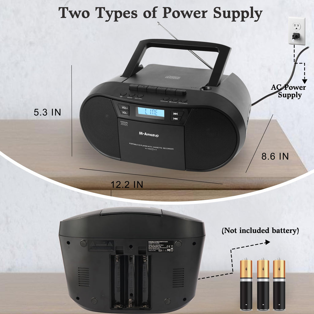 Portable CD Cassette Boombox with Bluetooth MP3 USB FM Radio S448