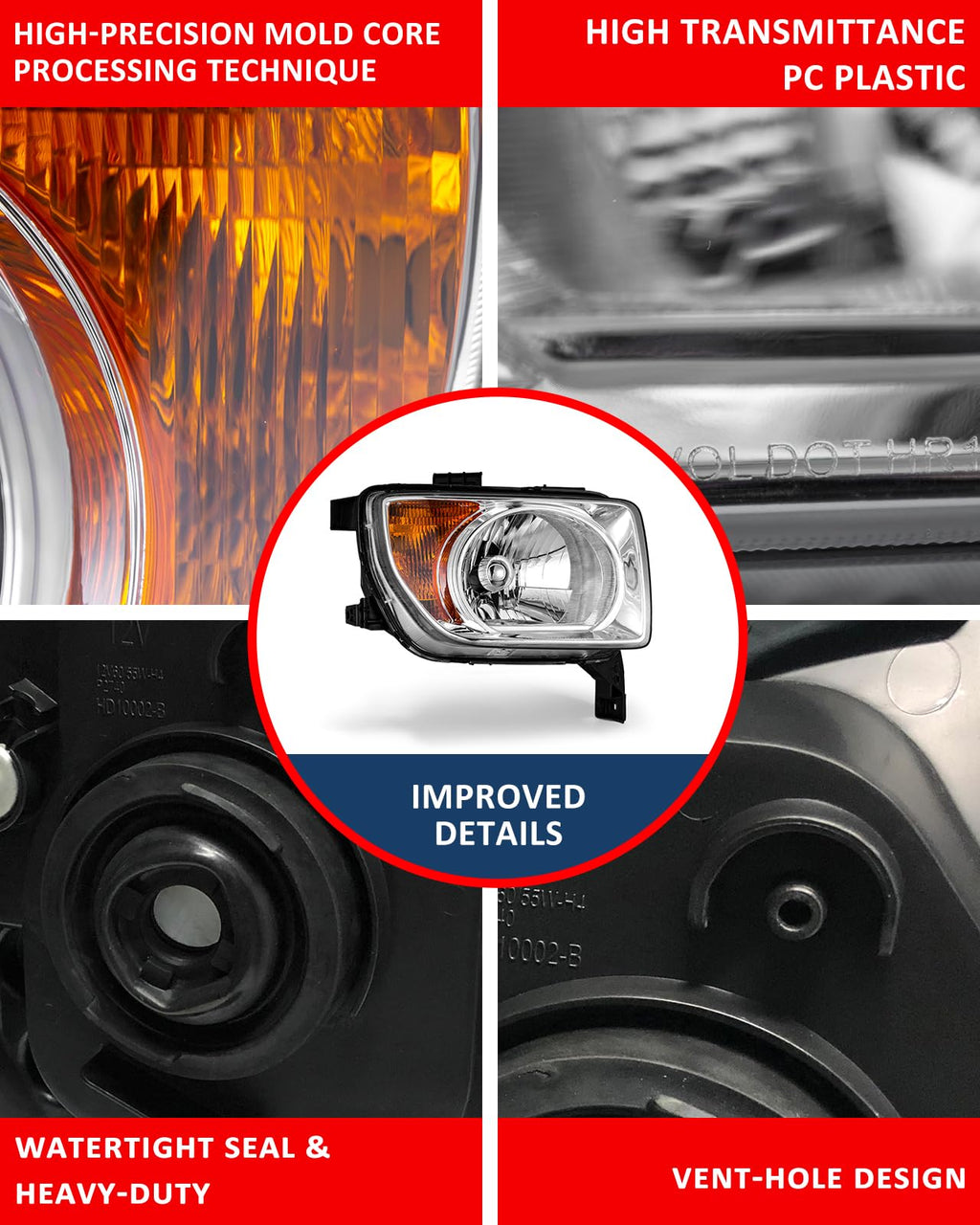 Honda Element 2003-2006 Headlight Assembly Chrome Housing Amber Reflector Driver and Passenger Side S3514