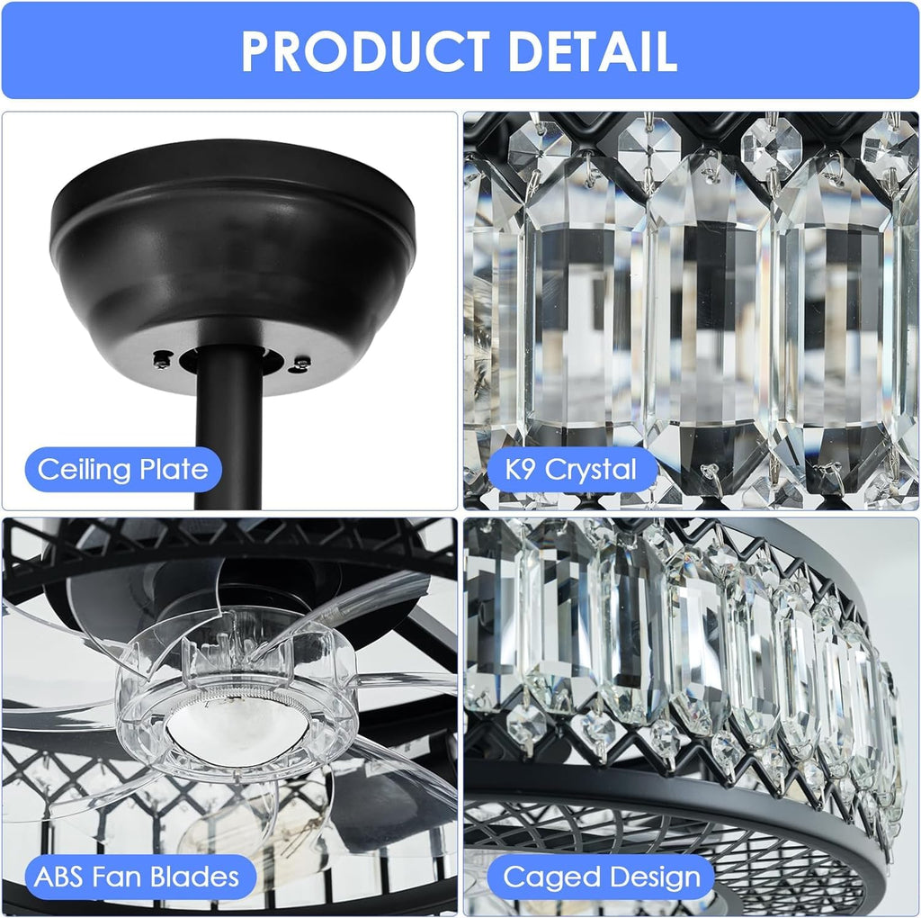 20" Black Crystal Ceiling Fan with Lights F761