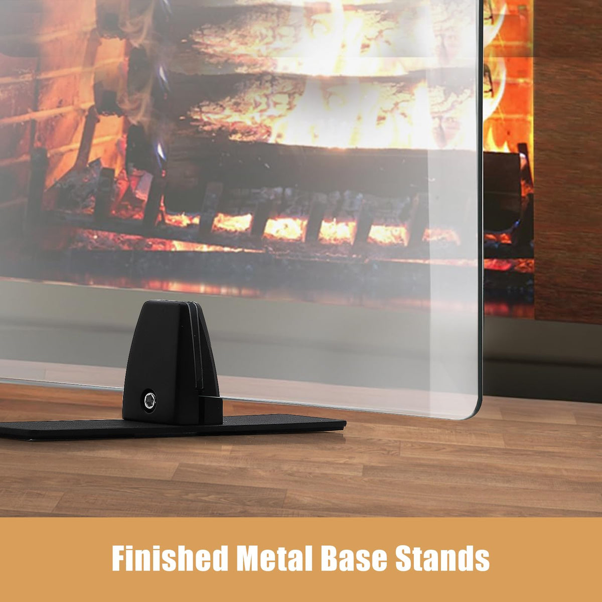 36 Inch Tempered Glass Fireplace Screen with Metal Black Base L73482