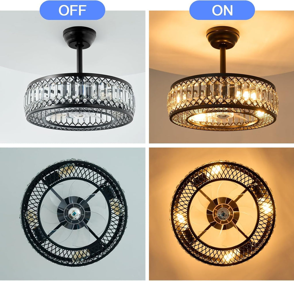 20" Black Crystal Ceiling Fan with Lights F761