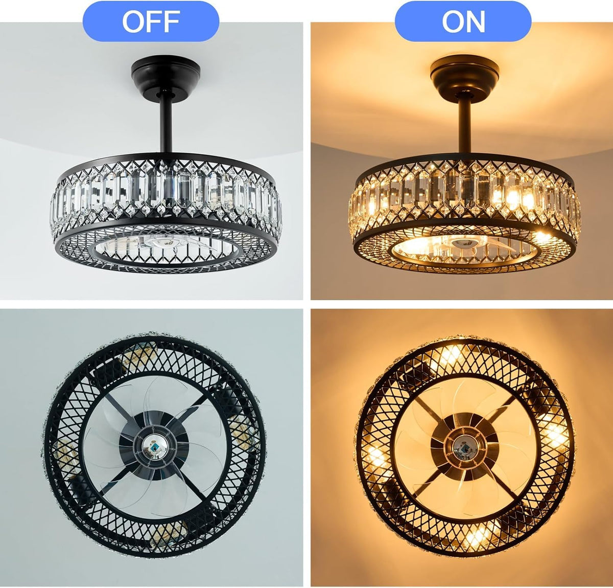 20" Black Crystal Ceiling Fan with Lights F761