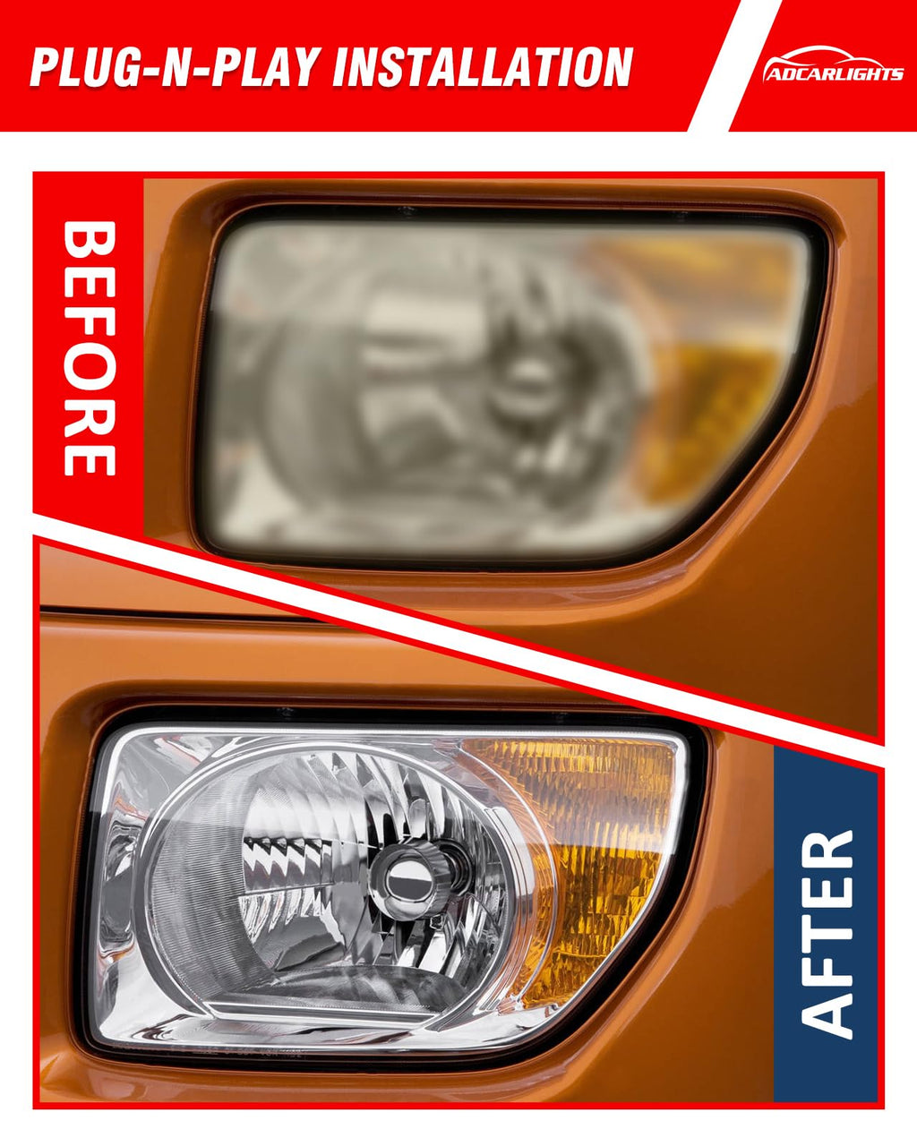 Honda Element 2003-2006 Headlight Assembly Chrome Housing Amber Reflector Driver and Passenger Side S3514