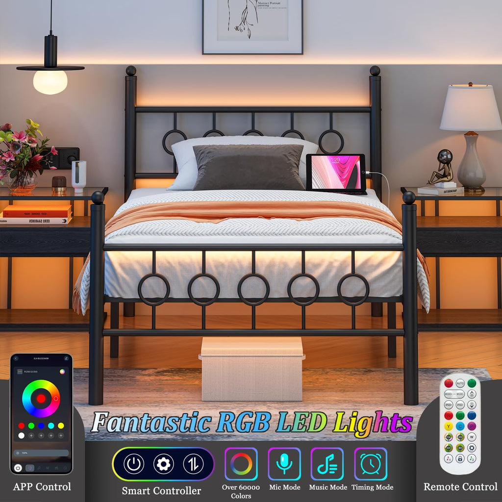 Black Twin Metal Platform Bed Frame with Headboard P2472
