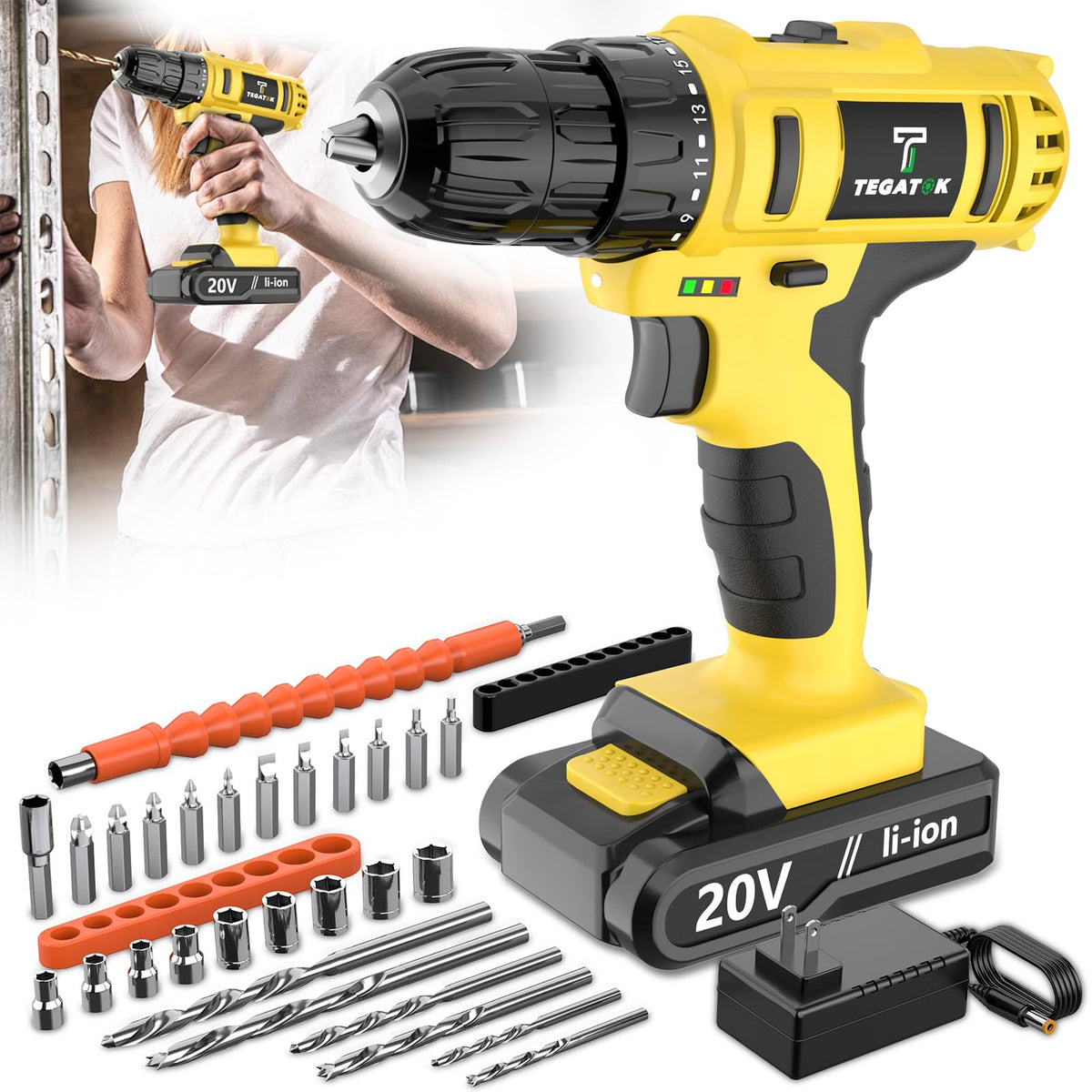 20V Cordless Drill Set with 3/8 Inch Keyless Chuck L233067