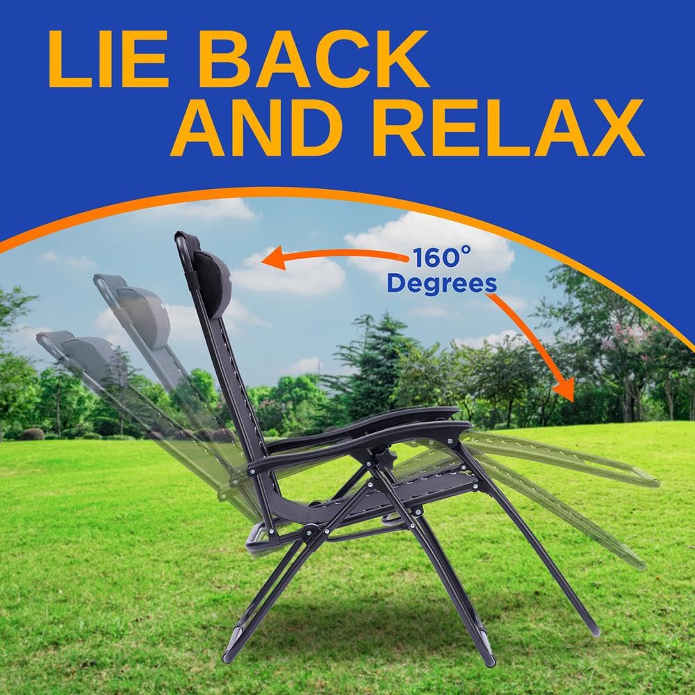 2 Pack Black Zero Gravity Lounge Chairs with Side Table C58016