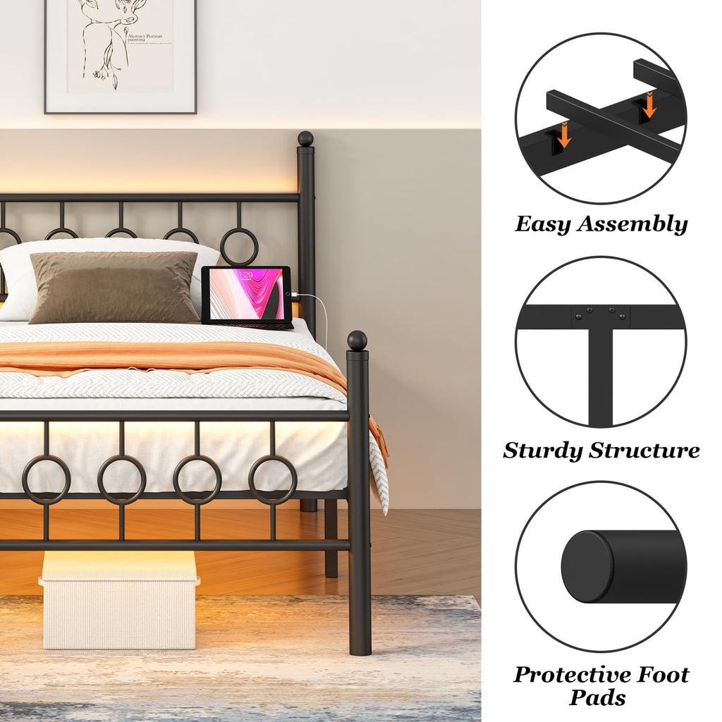 Black Twin Metal Platform Bed Frame with Headboard P2472