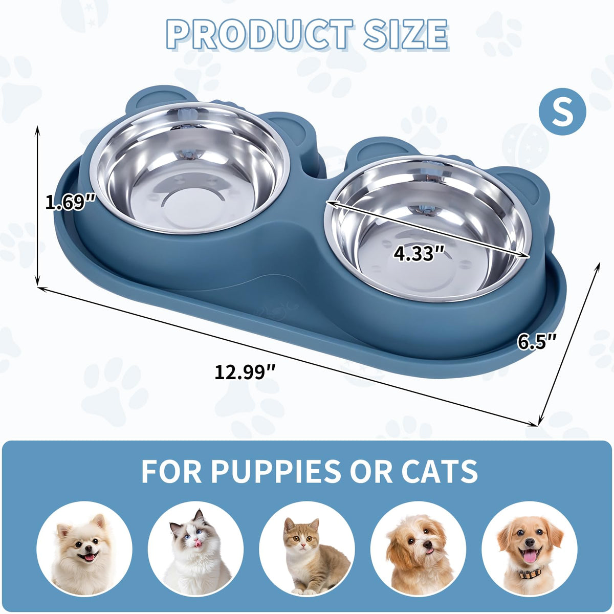 Stainless Steel Double Pet Bowls with Non-Slip Base C26945