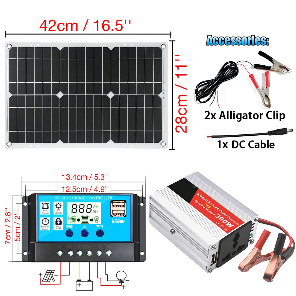 300W Off-Grid Solar Inverter Kit with 30A PWM Controller H40268