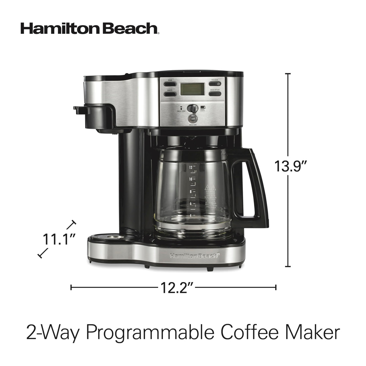 2-Way Coffee Maker, Single-Serve and 12-Cup Pot, Black/Stainless Steel B427992
