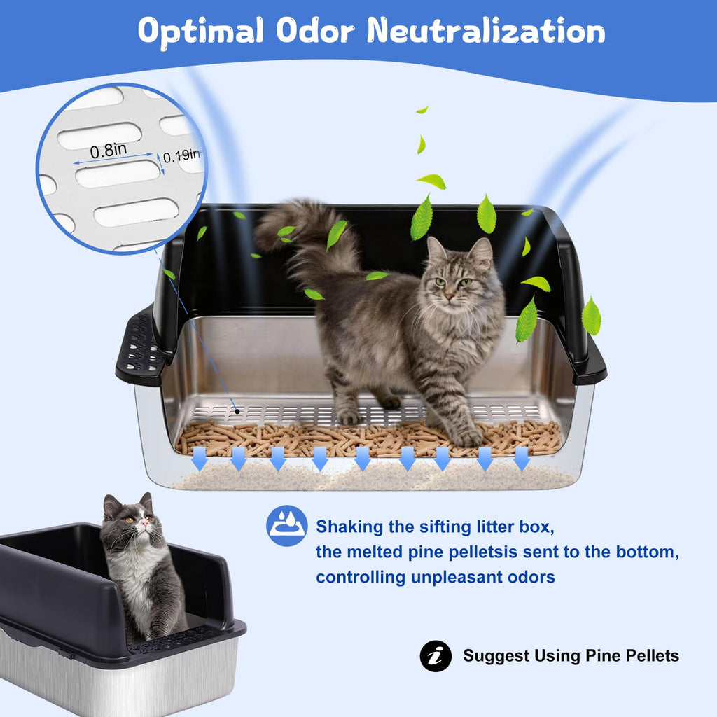Stainless Steel Sifting Litter Box with Lid H986