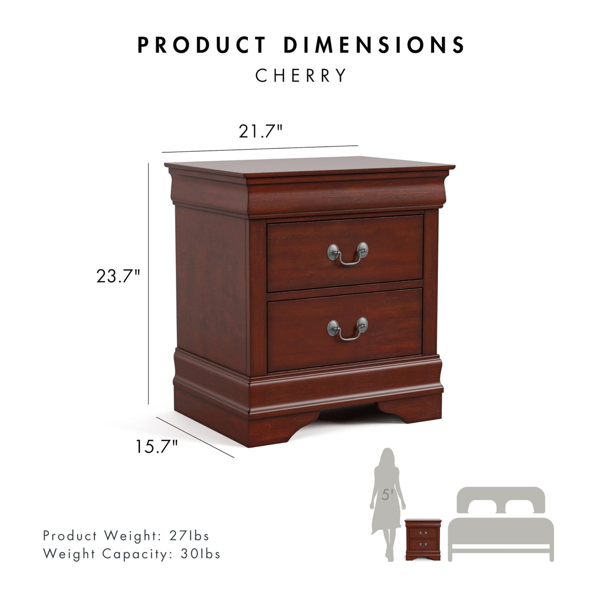 Solid Wood Nightstand with Drawers and Antique Nickle Handles M194080