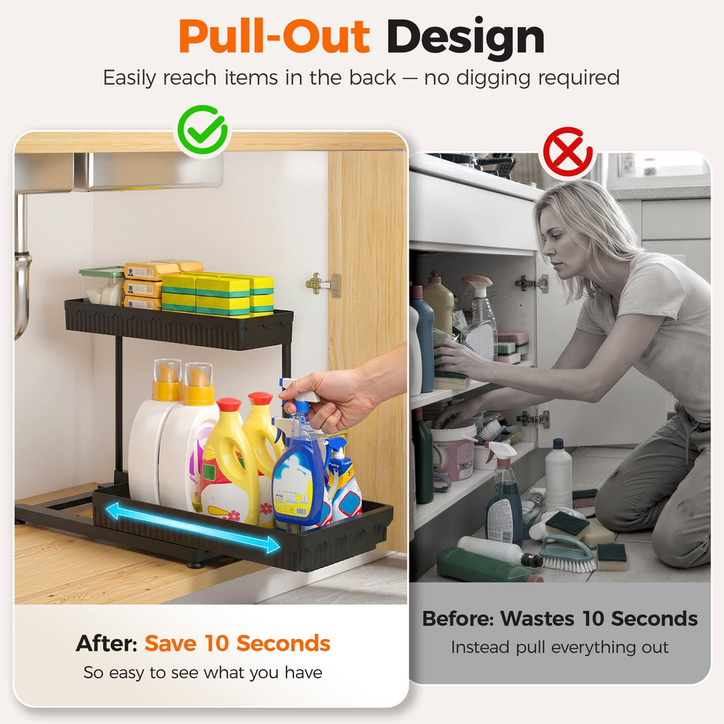 3-Pack 2-Tier L-Shaped Under Sink Organizers with Sliding Drawers Z6390