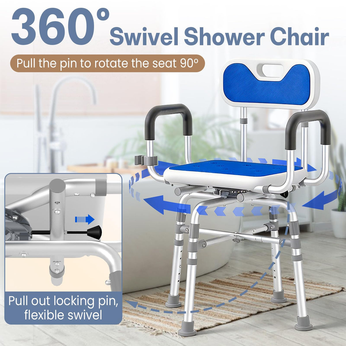 550 lbs Capacity Swivel Shower Chair with Back and Arms L412