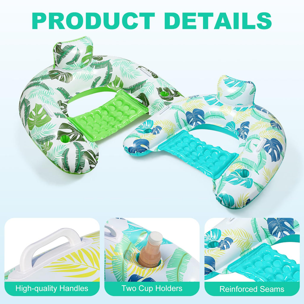 2 Pack Inflatable Pool Float Chair with Cup Holder D16633