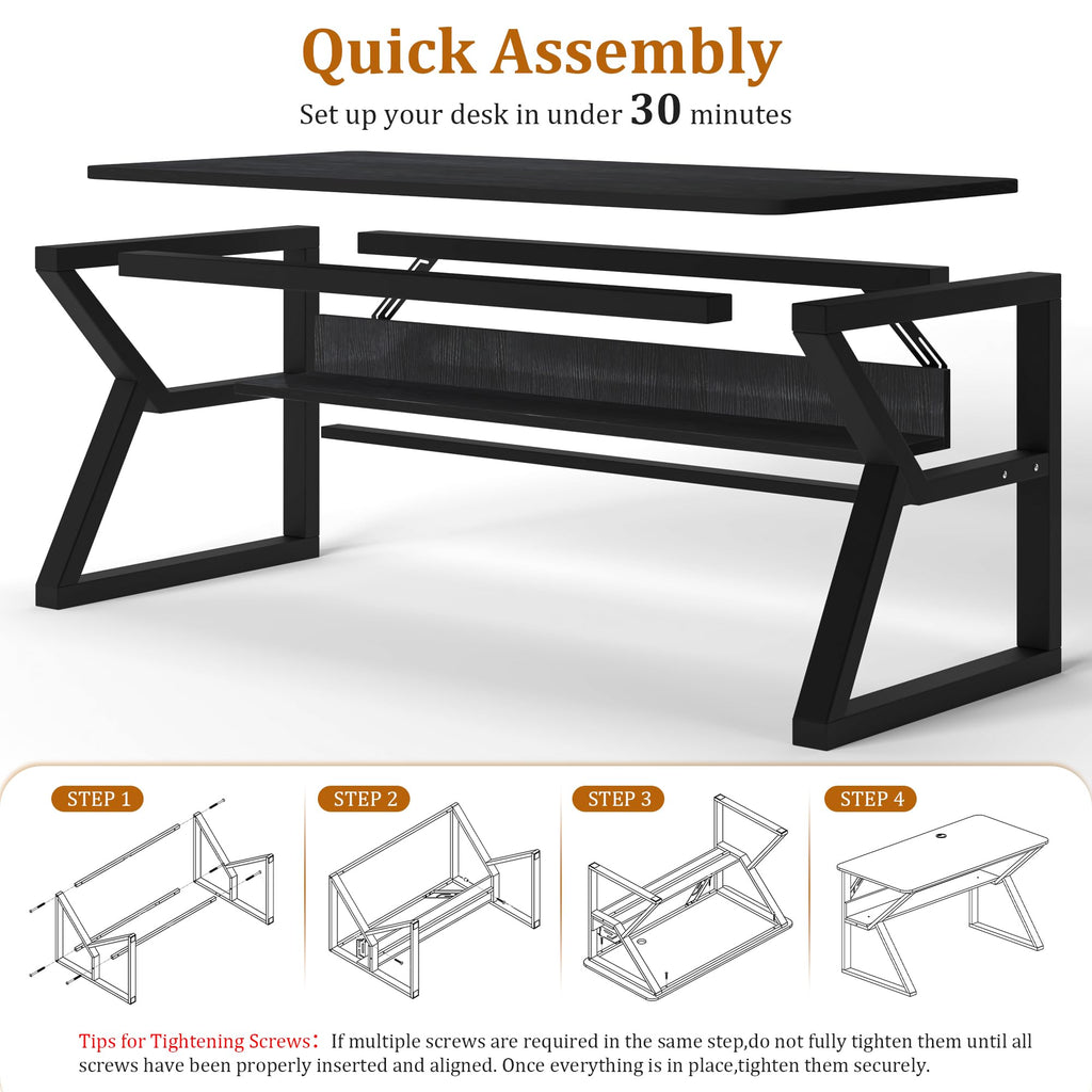 47 inch Black Computer Desk with Storage Shelf K140
