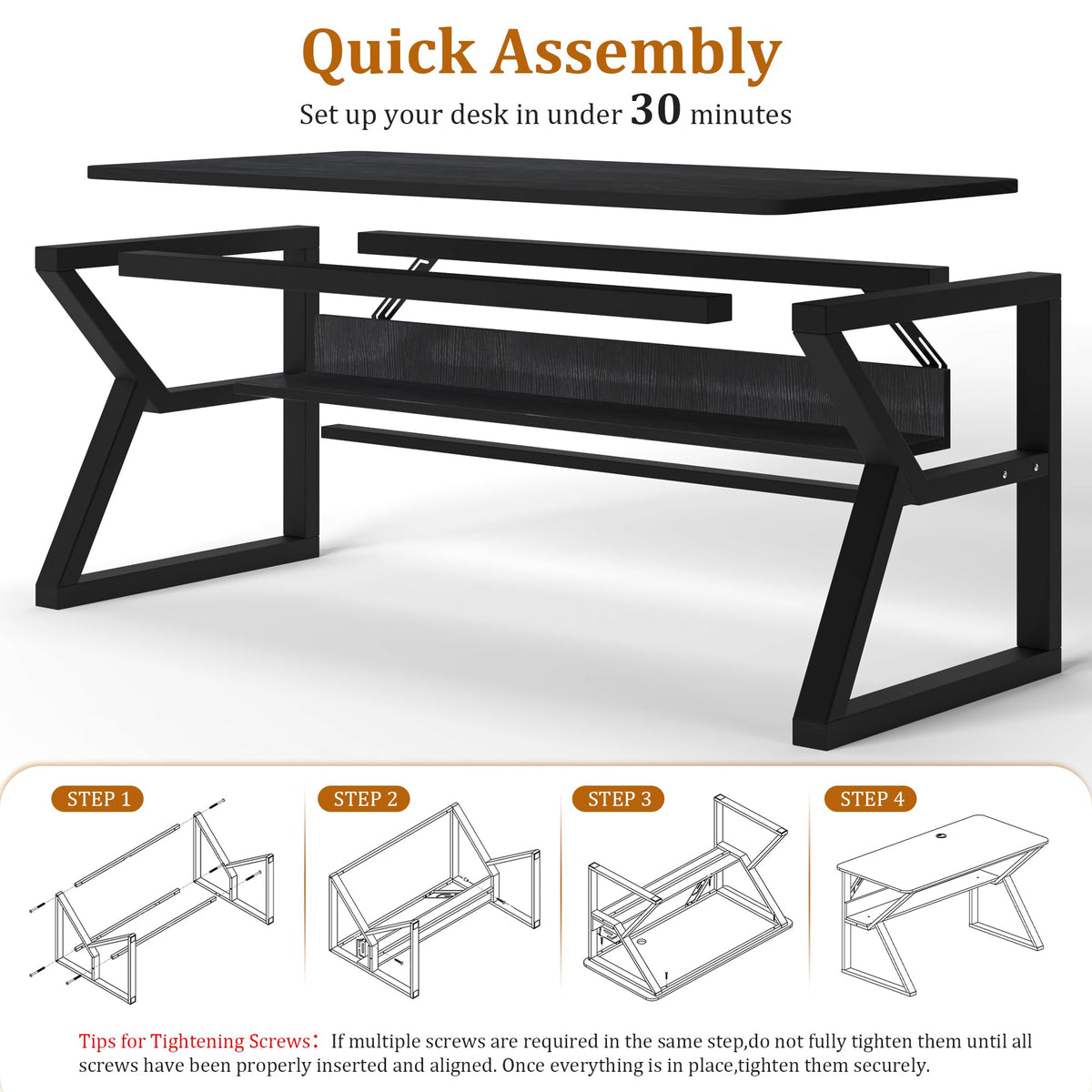47 inch Black Computer Desk with Storage Shelf K140